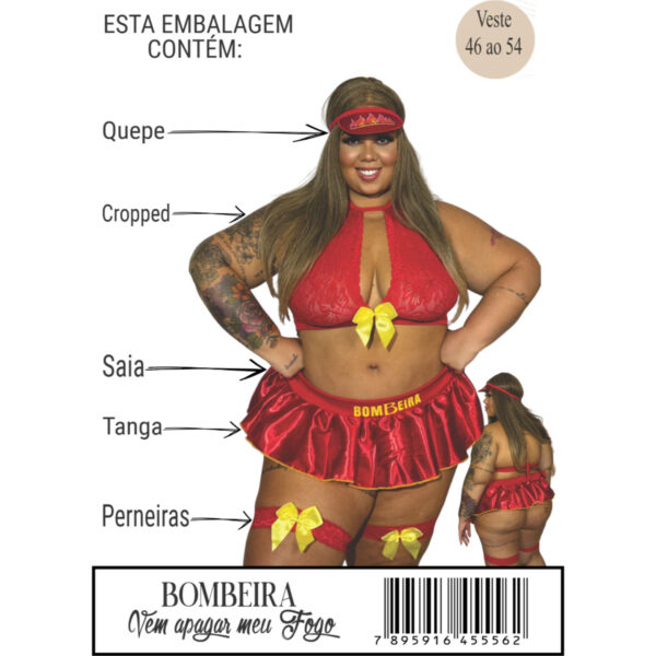 Fantasia Sexy Luxo Plus Size Bombeira Vem Apagar Meu Fogo - Imagem 3