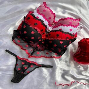 Conjunto Bordado Coração Luxo D´Lingerie